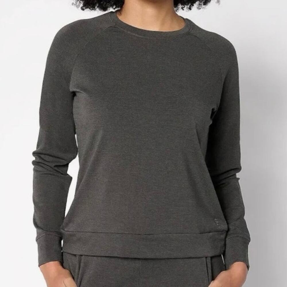 New Women's Cozy Earth Ultra-Soft Bamboo Pullover Crew Sweater Charcoal Gray Lg